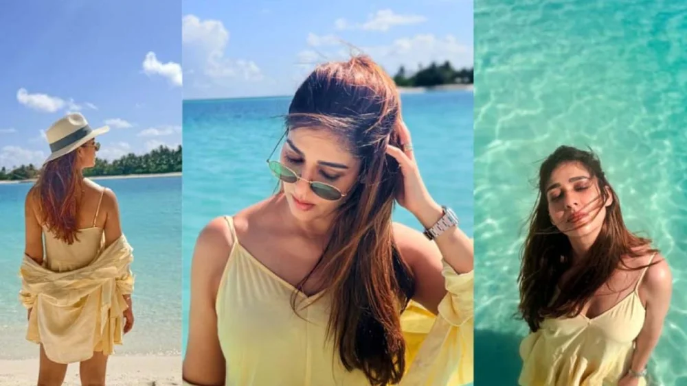 হলুদ পোশাকে মালদ্বীপের সৈকতে নয়নতারা